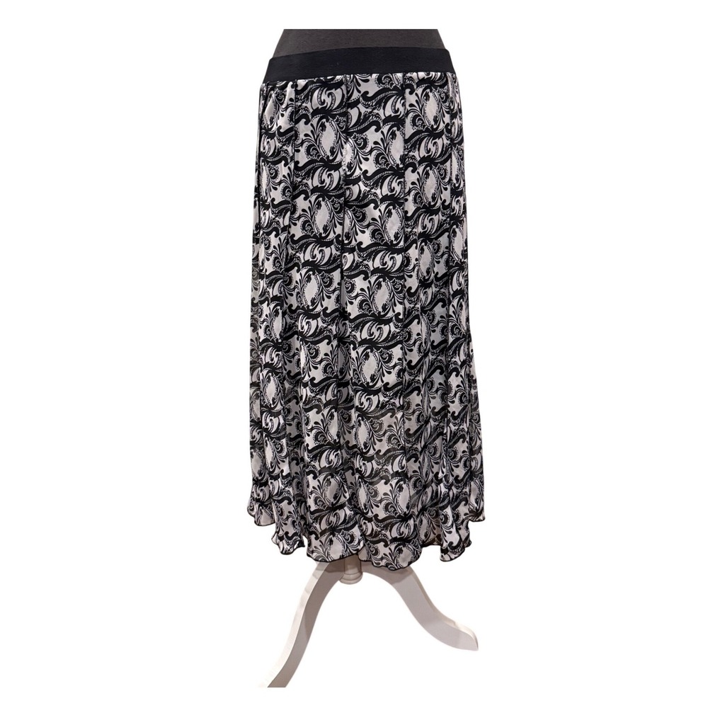 Lapis Womens Black White Scroll Paisley Print Skirt Size Large Elastic Waist